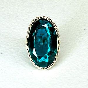 Vtg Oval Cut Glass Art Deco (Faux Emerald)